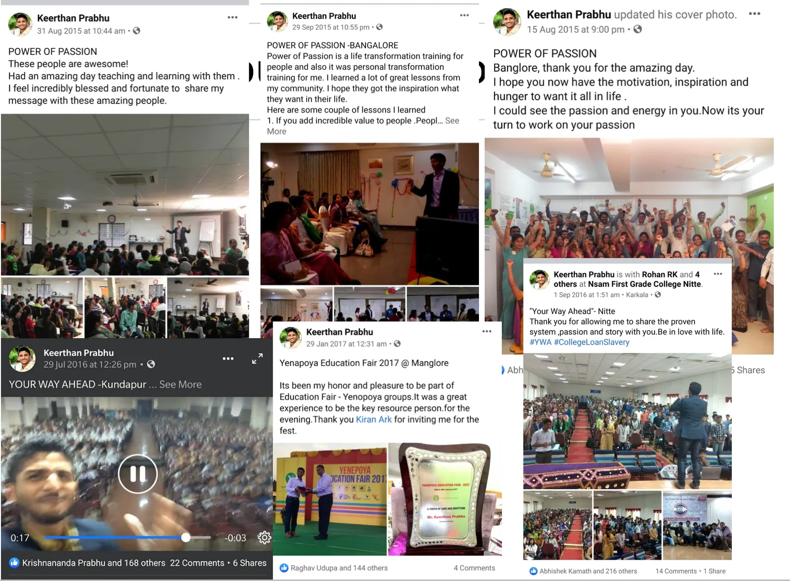 Workshops and college sessions – 2016 to 2018